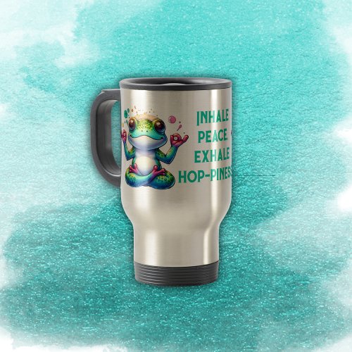 Modern Inhale Exhale Green Frog  Travel Mug