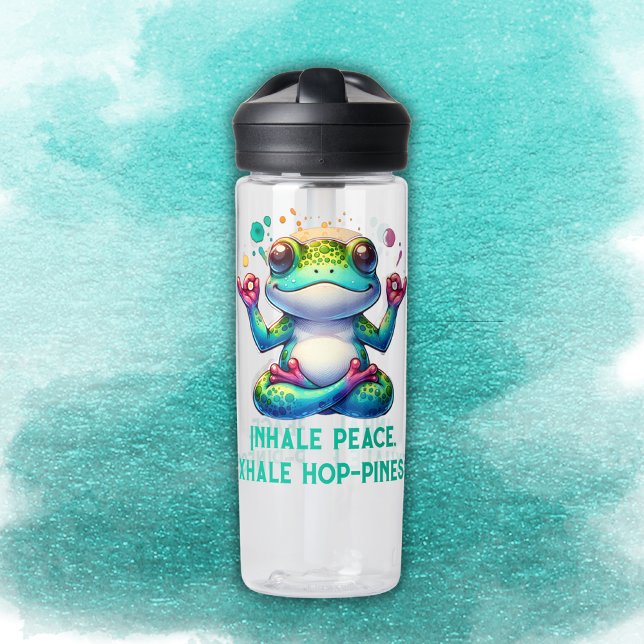 Modern Inhale Exhale Green Frog | Water Bottle (Creator Uploaded)