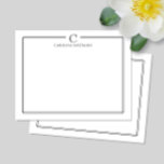 Modern Initial Black and White Border Stationery Note Card<br><div class="desc">This design features a thin double border with space for a monogram and name and coordinating back design. Click the customize button if you would like to adjust the design elements and/or further modify the text! Variations of this design, additional colors, as well as coordinating products are available in our...</div>