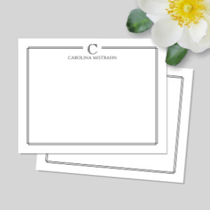 Modern Initial Black and White Border Stationery Note Card