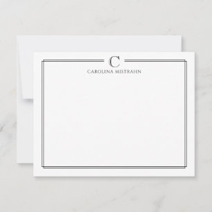 Modern Initial Black and White Border Stationery Note Card