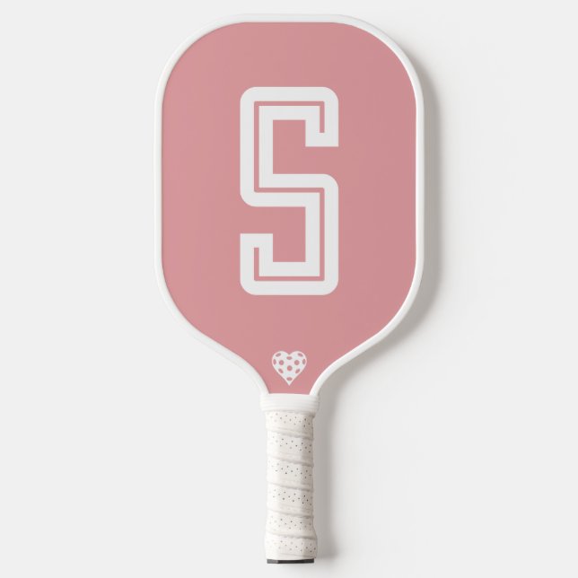 Modern Initial Blush Pink Pickleball Paddle (Front)