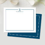 Modern Initial Dark Blue Navy Border Stationery Note Card