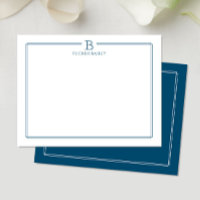 Modern Initial Dark Blue Navy Border Stationery