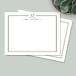 Modern Initial Dark Green Border Stationery Note Card<br><div class="desc">This design features a thin double border with space for a monogram and name and coordinating back design. Click the customize button if you would like to adjust the design elements and/or further modify the text! Variations of this design, additional colors, as well as coordinating products are available in our...</div>