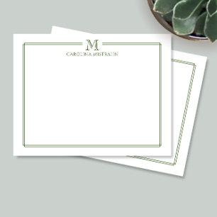 Modern Initial Dark Green Border Stationery Note Card