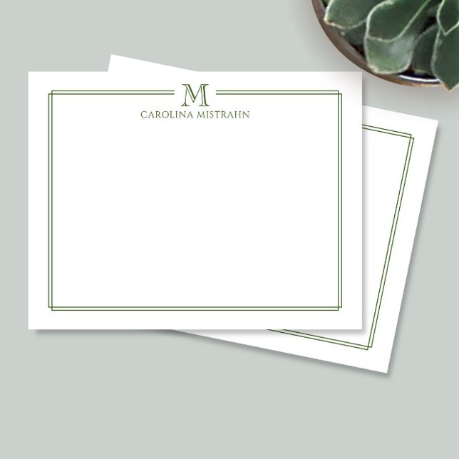 Modern Initial Dark Green Border Stationery Note Card (Creator Uploaded)