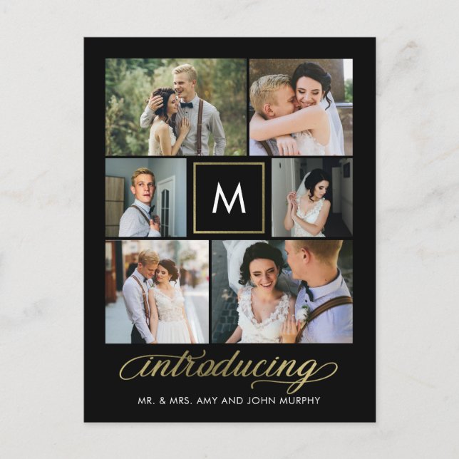 Modern Initial Editable Color Wedding Announcement Postcard (Front)