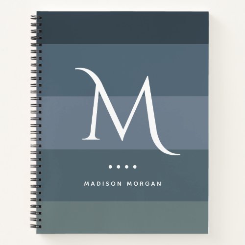 Modern Initial Horizontal Blue Grey Stripes Notebook