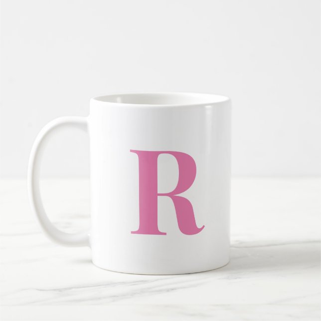Modern Initial Letter Personalized Pink Monogram  Coffee Mug (Left)