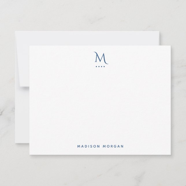 Modern Initial Letterpress Light Navy Blue Note Card (Front)