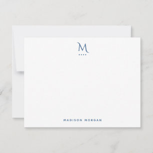 Modern Initial Letterpress Light Navy Blue Note Card