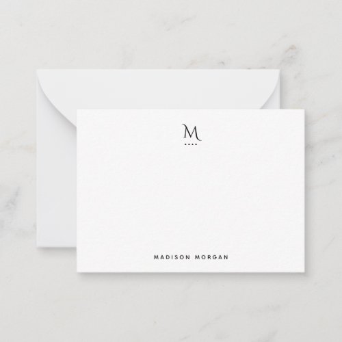 Modern Initial Letterpress Simple Black Note Card