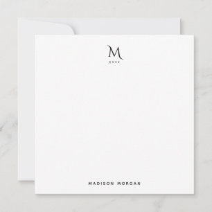 Modern Initial Letterpress Simple Black Note Card