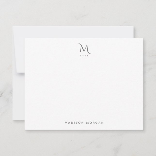 Modern Initial Letterpress Simple Gray Note Card (Front)
