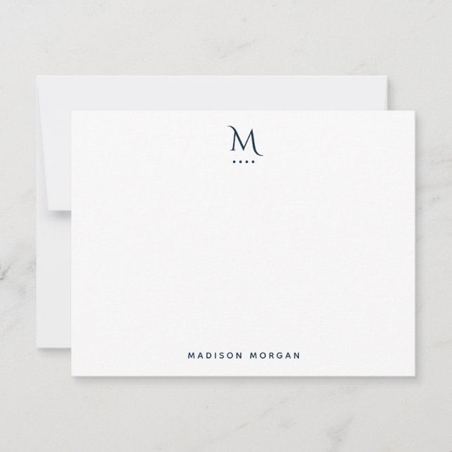 Modern Initial Letterpress Simple Navy Blue Note Card (Front)