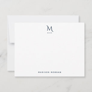 Modern Initial Letterpress Simple Navy Blue Note Card