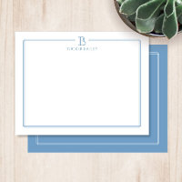 Modern Initial Light Blue Border Stationery Note Card
