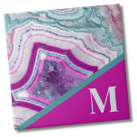 Modern Initial Monogram Ceramic Tile<br><div class="desc">Trendy Bright Turquoise Fuchsia Stone Monogrammed ceramic tile.  Crystals and geodes continue to be a favorite trend!  This print features and up close image of a vibrant turquoise and purple (magenta) geode stone,  complete with little crystals.  Add your initial to make it your own.</div>