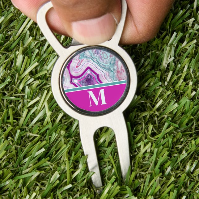 Modern Initial Monogram Divot Tool (Modern Turquoise Purple Agate Initial Monogram Divot Tool)