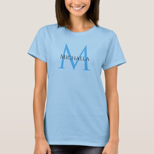 Modern Initial Monogram Elegant Womens Light Blue T_Shirt