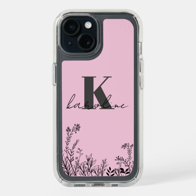 Modern Initial Monogram Name | Wildflowers Speck iPhone Case (Front (Black))