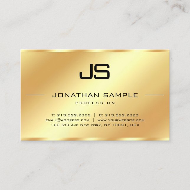 Modern Initial Monogram Professional Gold Template Business Card (Front)