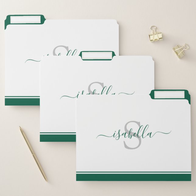 Modern Initial Monogram Professional Green File Folder (Set)