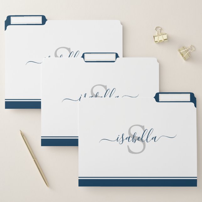 Modern Initial Monogram Professional Navy Blue File Folder (Set)