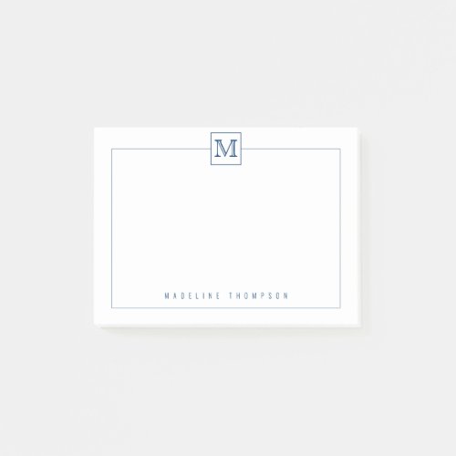 Modern Initial Monogram Square Border Navy Blue Post_it Notes