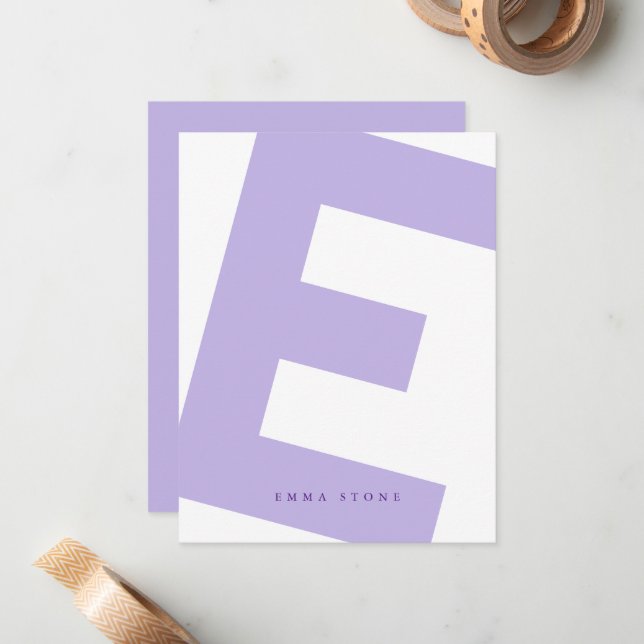 Modern Initial Oversized Monogram and Name Note Card (Front/Back In Situ)