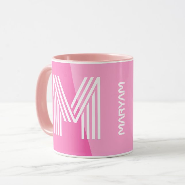 Modern Initial & Personalized Pink White Monogram Mug (Front Left)