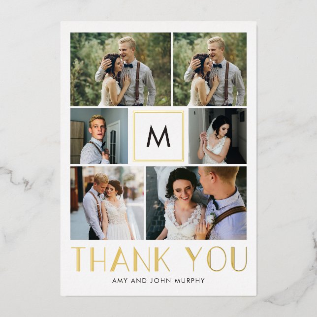 Modern Initial REAL FOIL Photo Thank You Card (Front)
