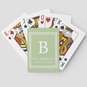 Modern Initial Sage Green Wedding Playing Cards