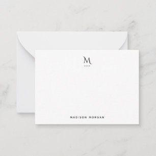 Modern Initial Simple Black Note Card