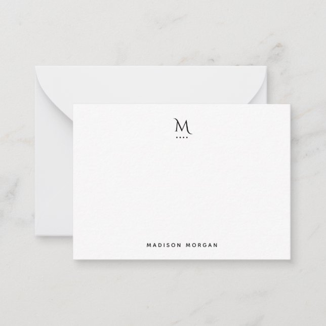 Modern Initial Simple Black Note Card (Front)