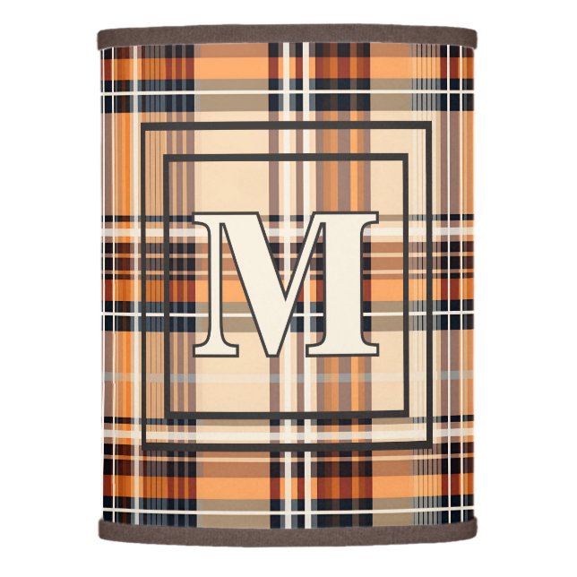 Modern Initial, Traditional Autumn Plaid Pattern Lamp Shade (Front)