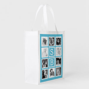 Modern Initials and Instagram Photo Collage Reusable Grocery Bag