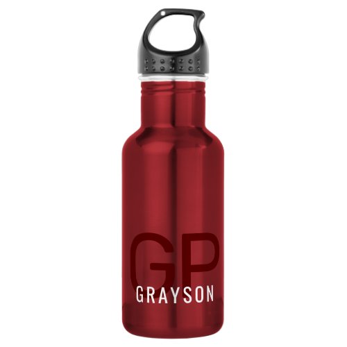 Modern Initials and Printed Name Small Red Stainless Steel Water Bottle