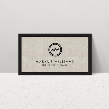 Modern Initials Black And Linen Graduate Student Calling Card by 1201am at Zazzle
