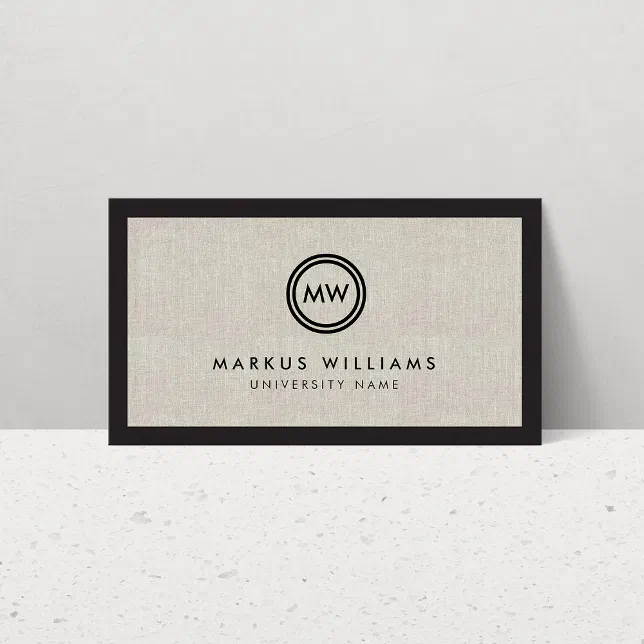 Modern Initials Black and Linen Graduate Student Calling Card | Zazzle