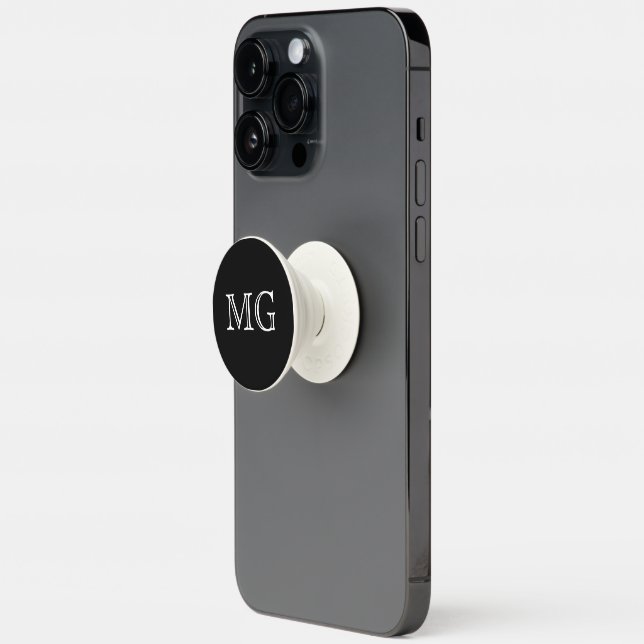 Modern initials Black and white PopSocket (Open)