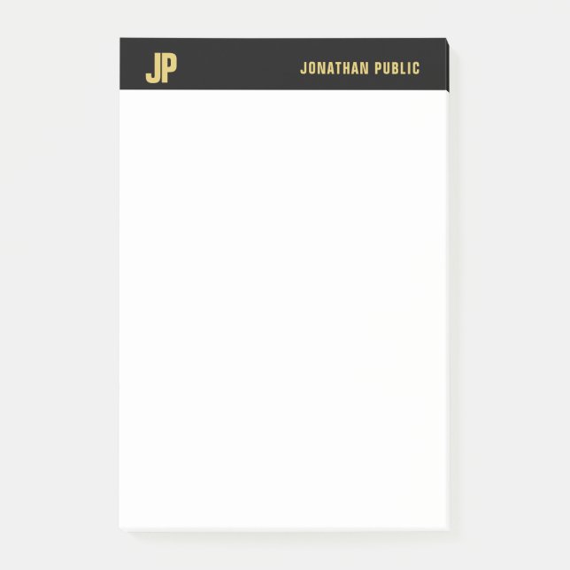 Modern Initials Black White Gold Elegant Simple Post-it Notes (Front)