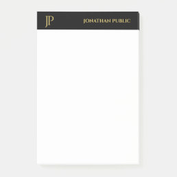 Modern Initials Black White Gold Elegant Simple Post-it Notes