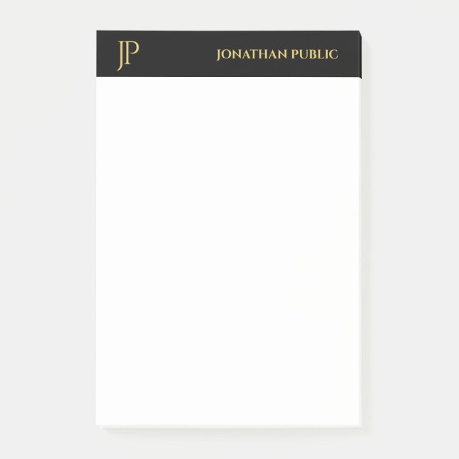 Modern Initials Black White Gold Elegant Simple Post-it Notes (Front)