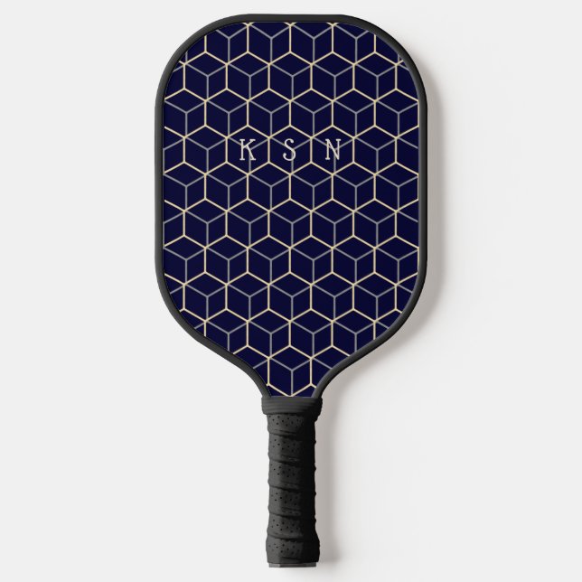    Modern Initials Cool Abstract Pattern Navy Blue Pickleball Paddle (Front)
