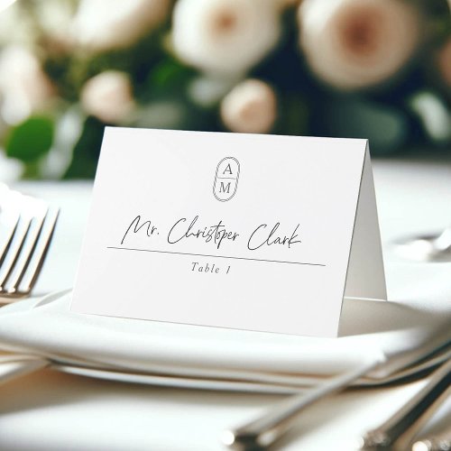 Modern initials elegant wedding Folded Place Card