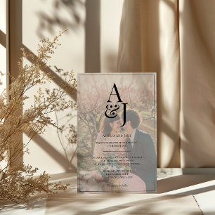 Modern Initials Faded Photo Wedding Invitation