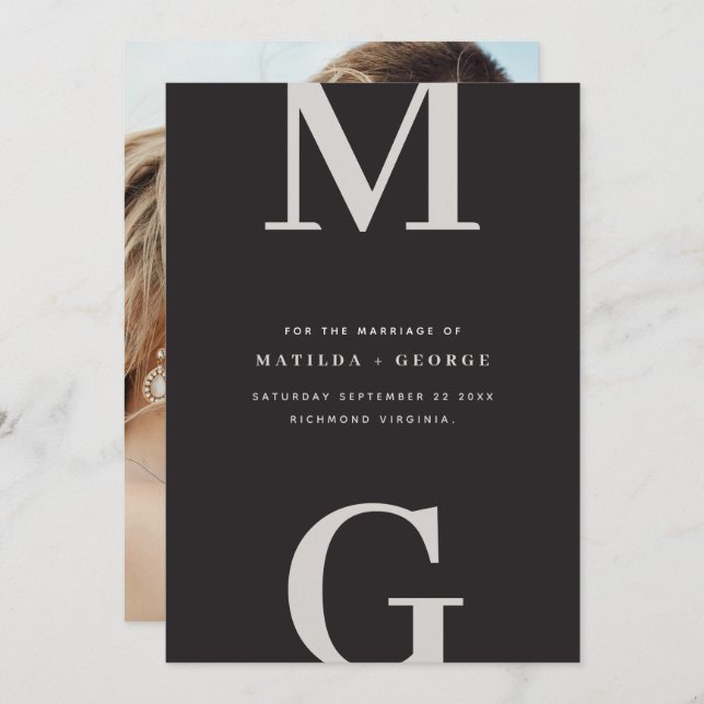 Modern initials graphic typography photo wedding save the date (Front/Back)
