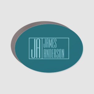 Modern Initials & Name Dark Teal & Light Blue Car Magnet